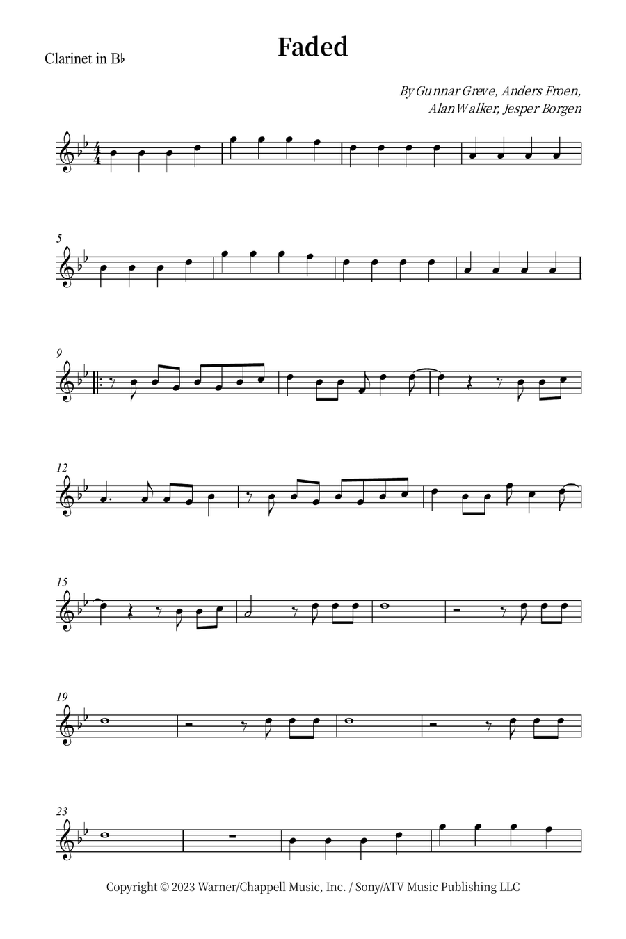 Faded B-Flat Clarinet scores gallery preview page 1