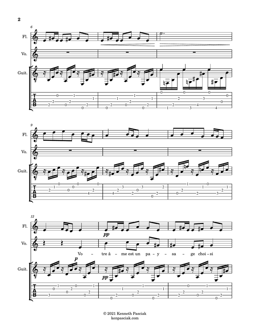Clair de Lune (for Flute or Violin, Voice and Guitar) Small Ensemble scores gallery preview page 4