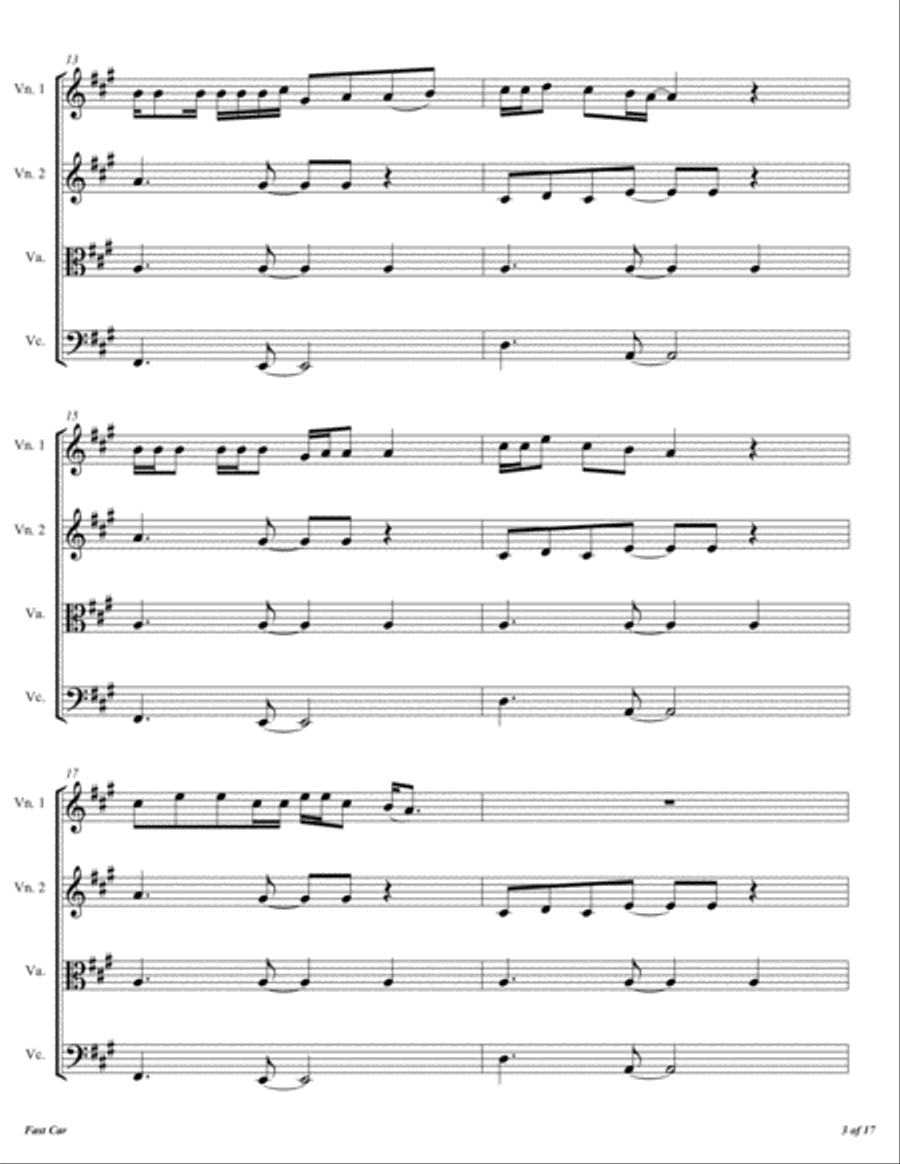Fast Car String Quartet scores gallery preview page 4
