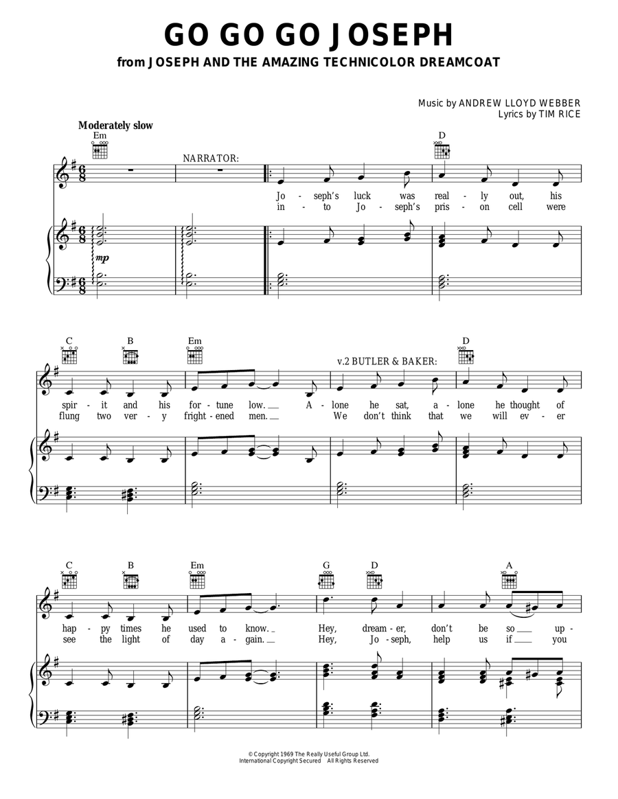 Go Go Go Joseph Piano, Vocal, Guitar scores gallery preview page 1