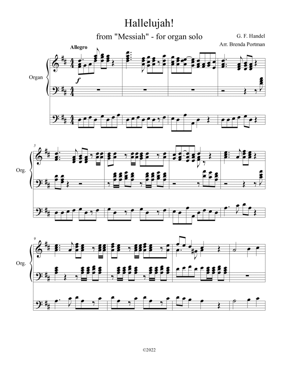 Hallelujah Chorus arr. for organ solo Organ Solo scores gallery preview page 1