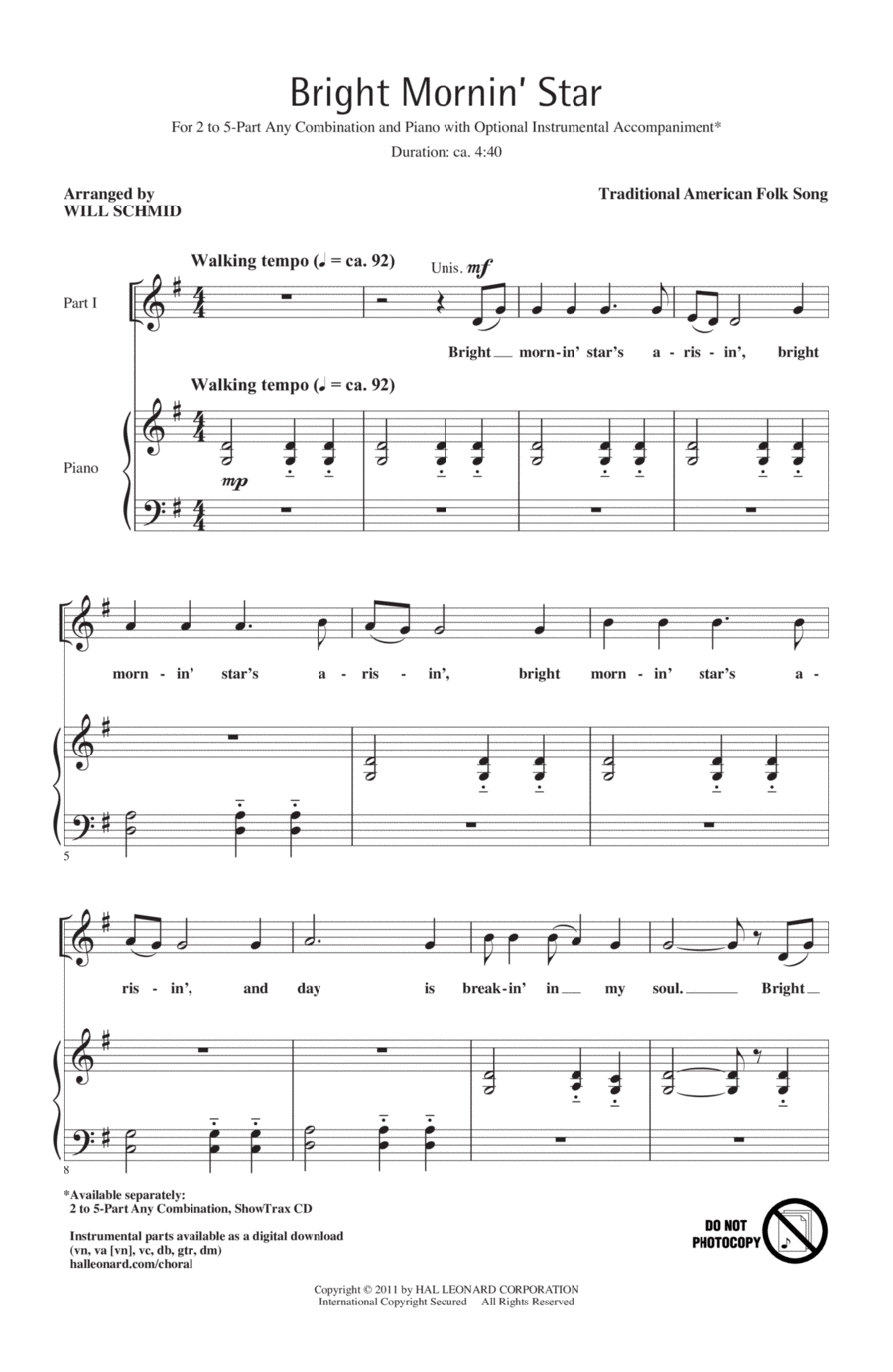 Bright Mornin' Star 2-Part scores gallery preview page 1
