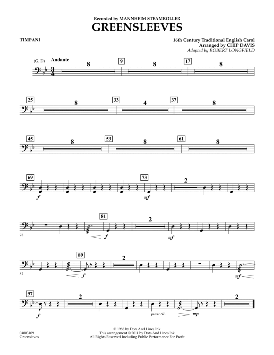 Greensleeves - Timpani Greensleeves - Timpani Concert Band scores gallery preview page 1