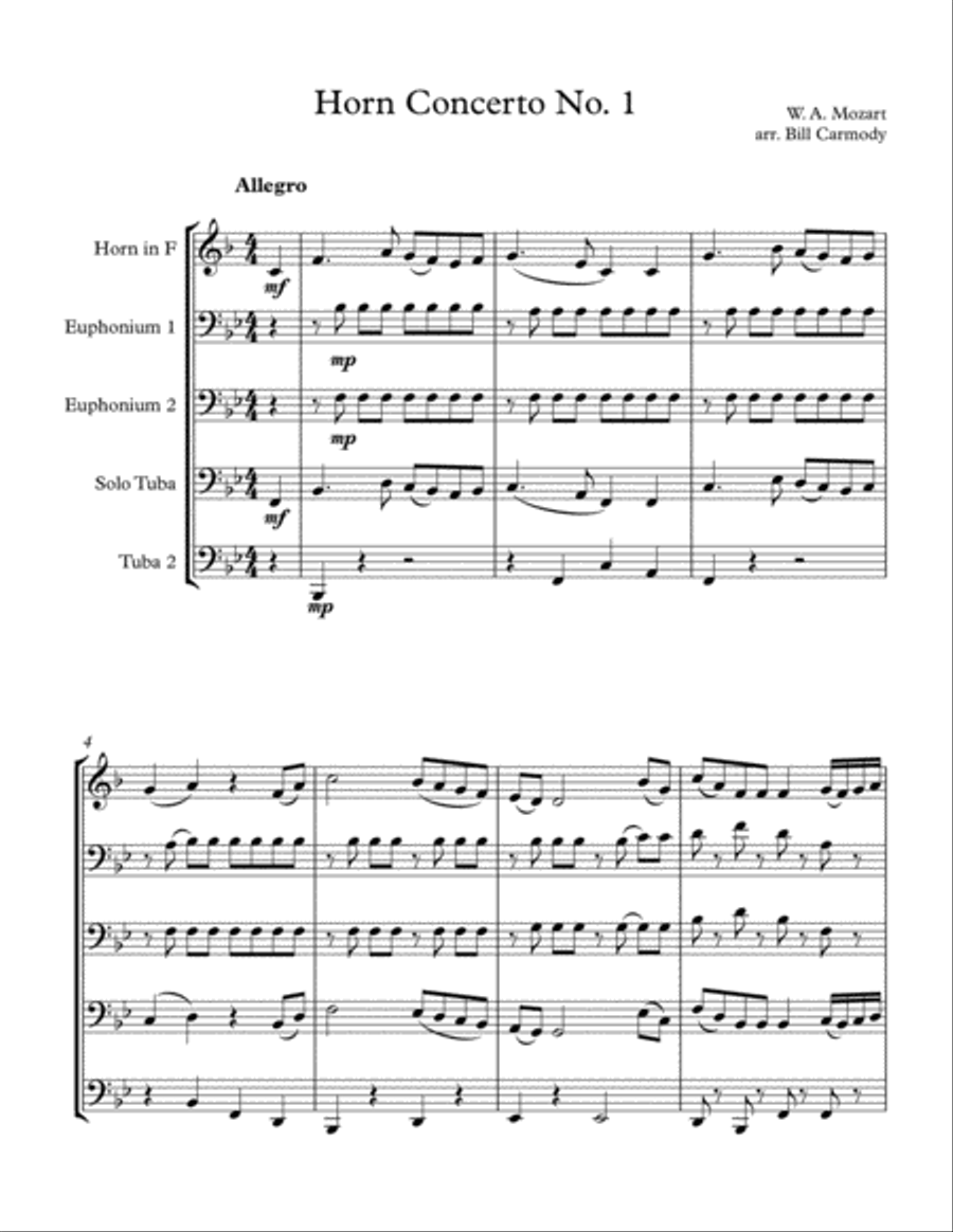 Horn Concerto No 1 mvt 1 Brass Ensemble scores gallery preview page 2