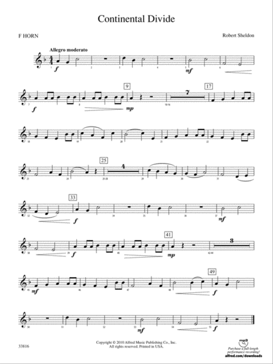 Continental Divide: 1st F Horn Concert Band scores gallery preview page 1