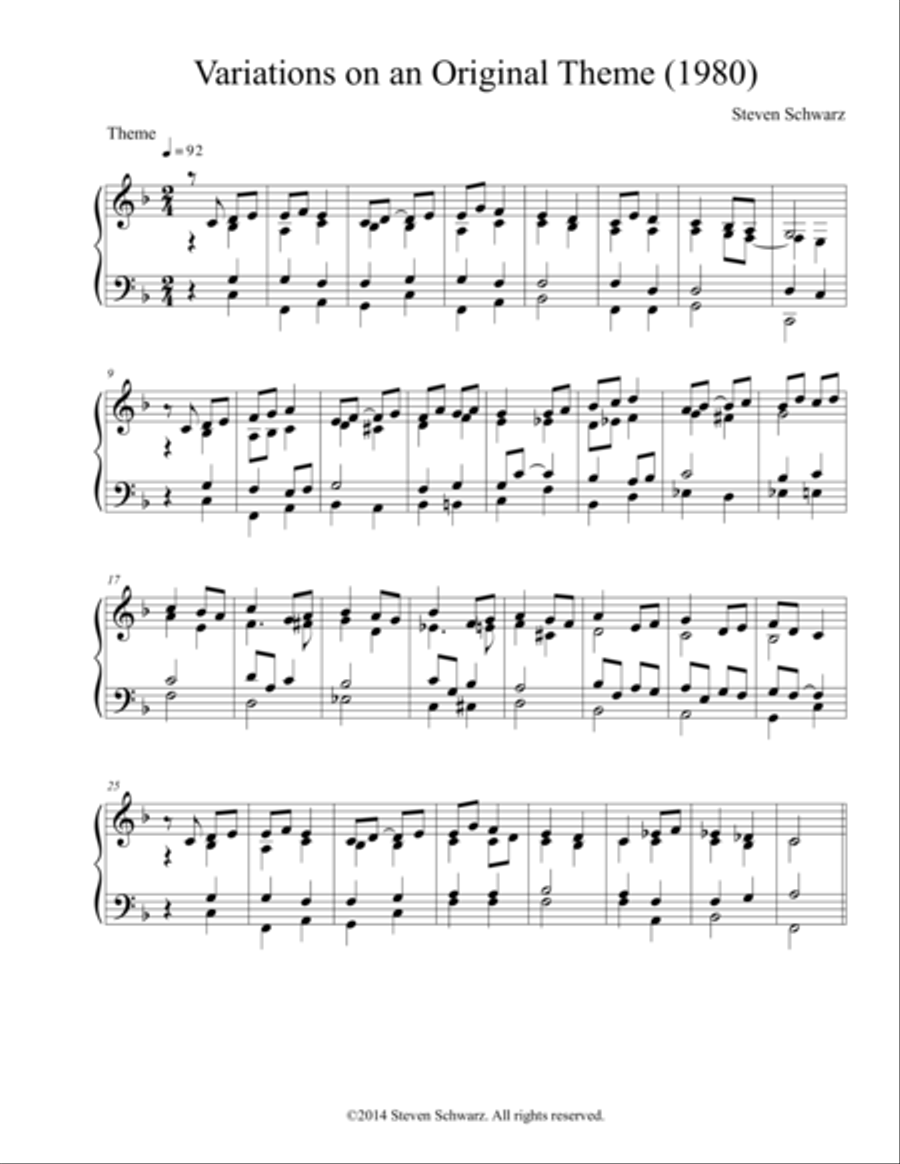 Variations on an Original Theme (1980) Piano Solo scores gallery preview page 1