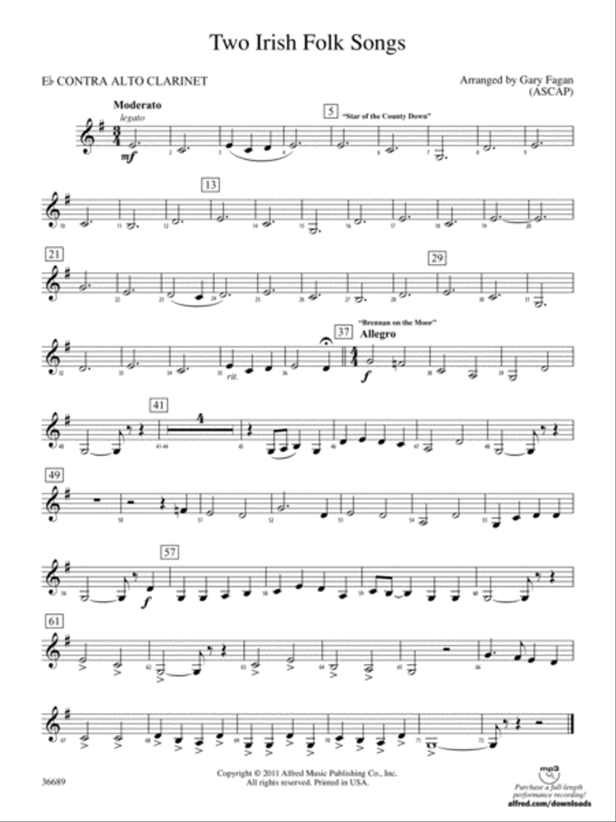 Two Irish Folk Songs: (World Part) E-flat Contrabass Clarinet Concert Band scores gallery preview page 1