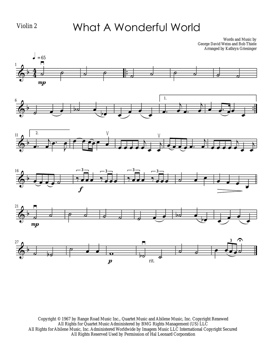 What A Wonderful World String Quartet scores gallery preview page 2