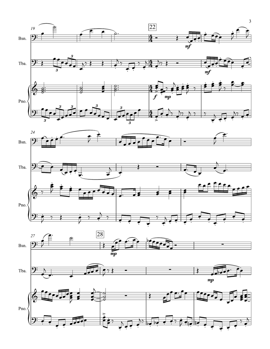 Interplay for Bassoon/Trombone/Euphonium, Tuba/Bass Clarinet and Piano Small Ensemble scores gallery preview page 3