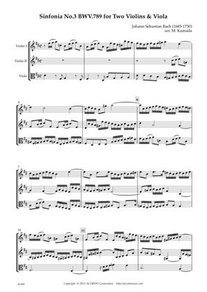 Sinfonia No.3 BWV.789 for Two Violins & Viola