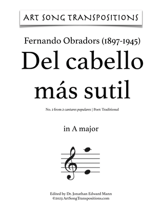 Book cover for OBRADORS: Del cabello más sutil (transposed to A major)