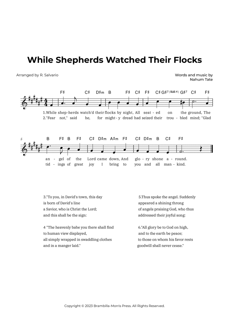 While Shepherds Watched Their Flocks (Key of F-Sharp Major) Piano scores gallery preview page 1