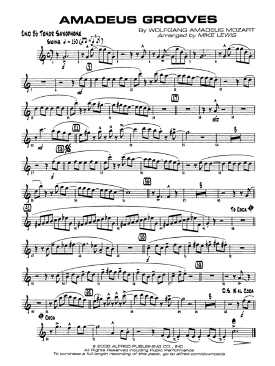 Amadeus Grooves: 2nd B-flat Tenor Saxophone Jazz Ensemble scores gallery preview page 1