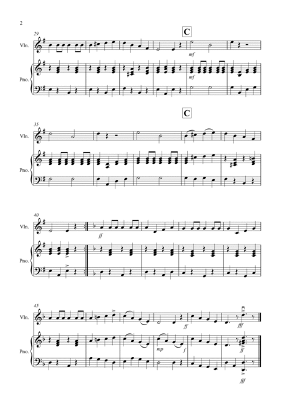 Drunken Sailor for Violin and Piano Violin scores gallery preview page 2