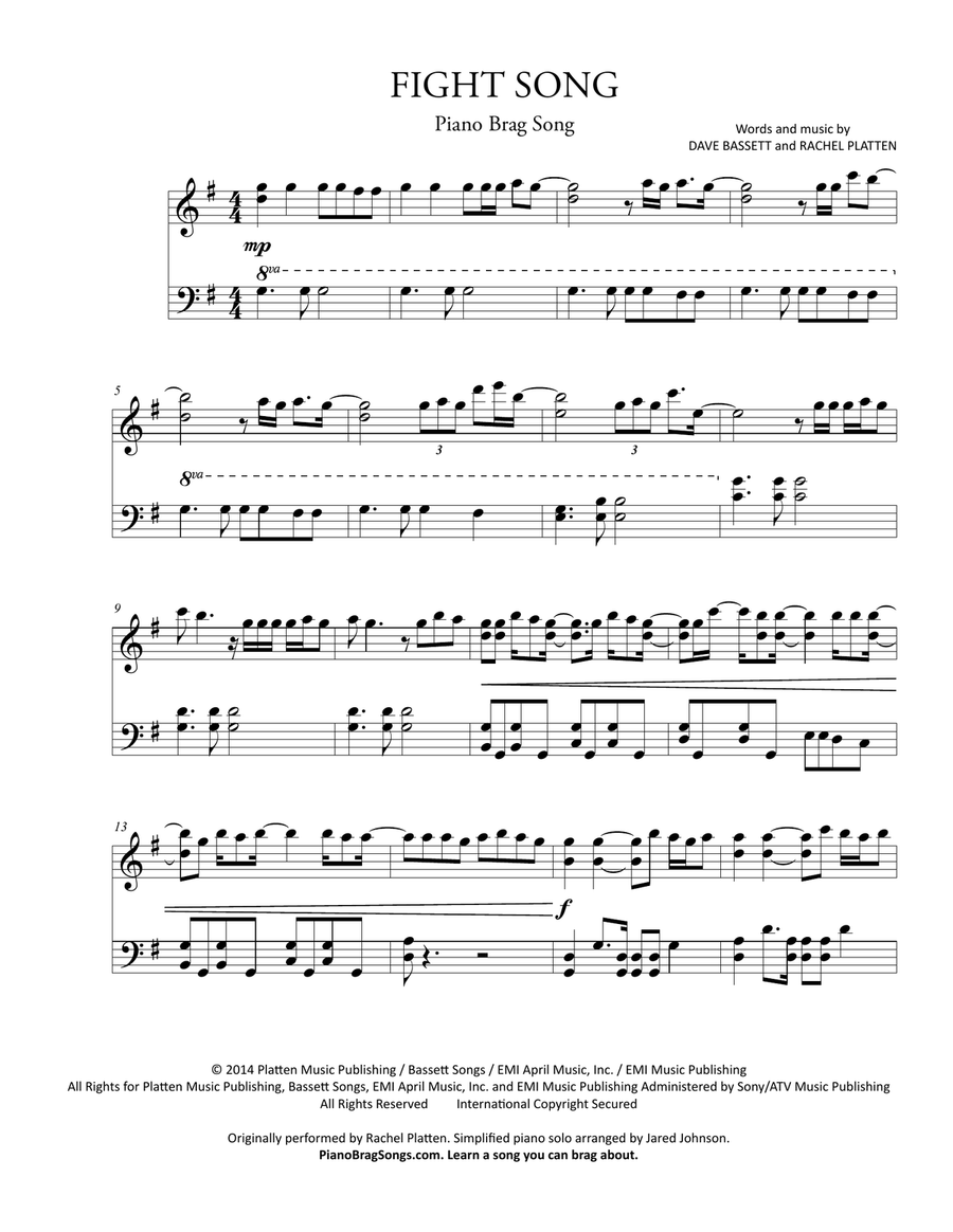 Fight Song Piano Solo scores gallery preview page 1