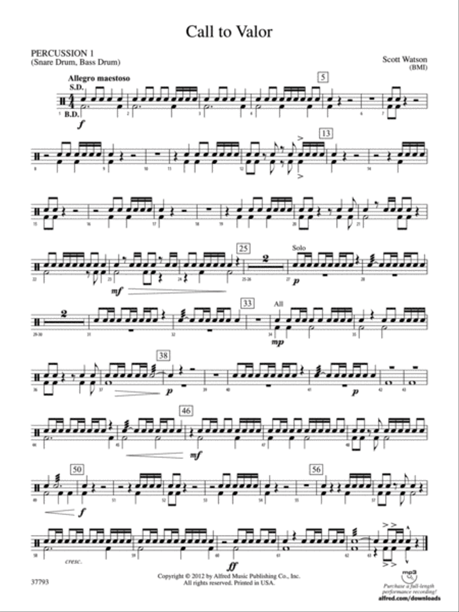 Call to Valor: 1st Percussion Concert Band scores gallery preview page 1