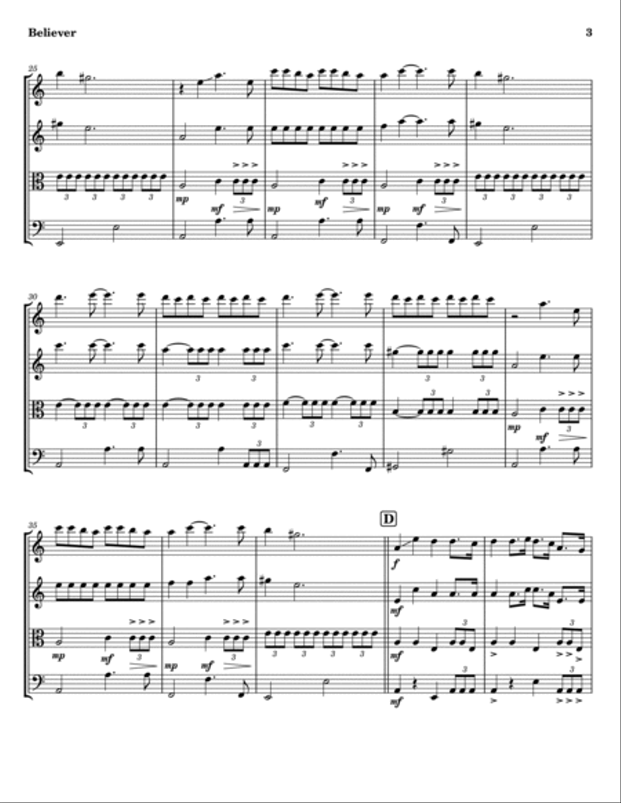 Believer Believer String Quartet scores gallery preview page 3