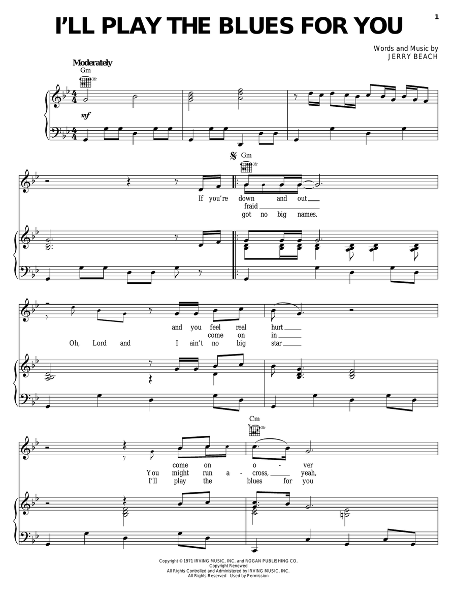 I'll Play The Blues For You Piano, Vocal, Guitar scores gallery preview page 1