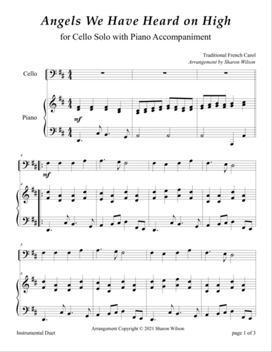 Christmas Carols (A Collection of 10 Easy Cello Solos with Piano Accompaniment) Piano scores gallery preview page 6