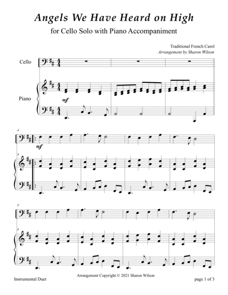 Christmas Carols (A Collection of 10 Easy Cello Solos with Piano Accompaniment) image number null