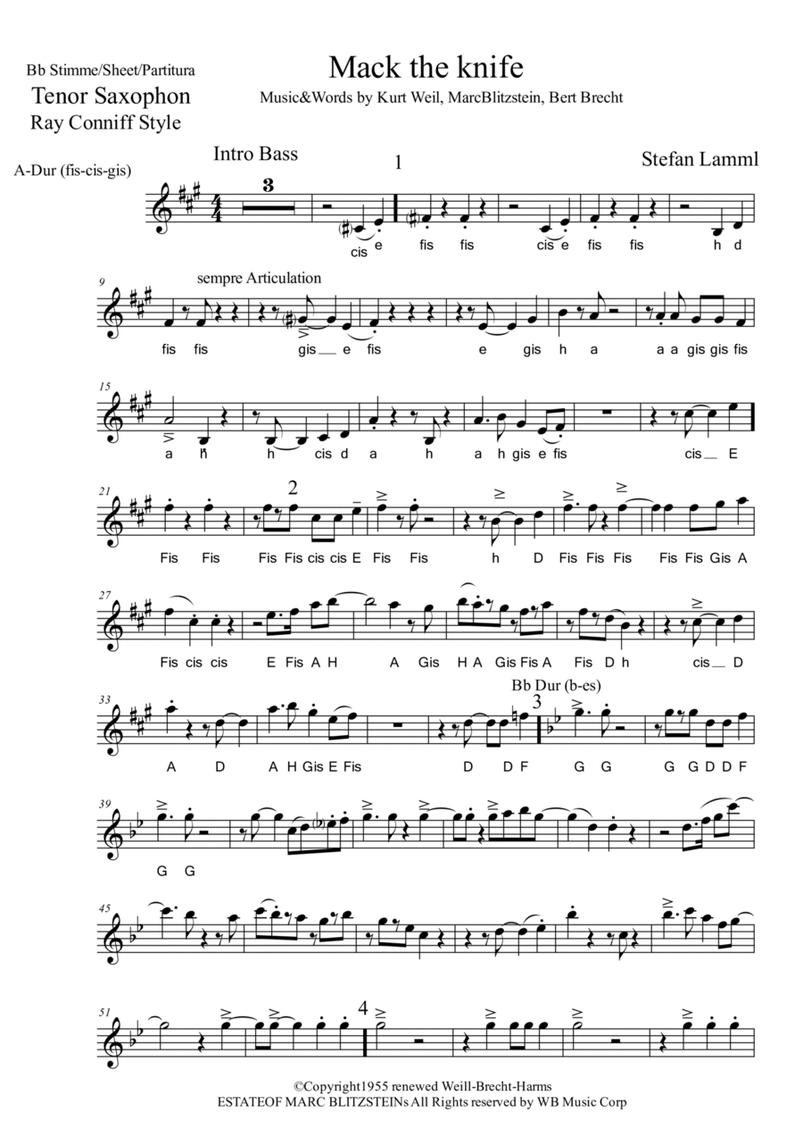 Mack The Knife Tenor Saxophone scores gallery preview page 1