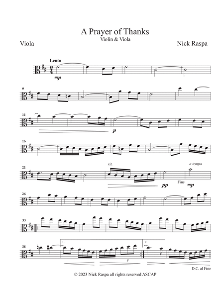 A Prayer of Thanks (Violin & Viola) Viola part image number null