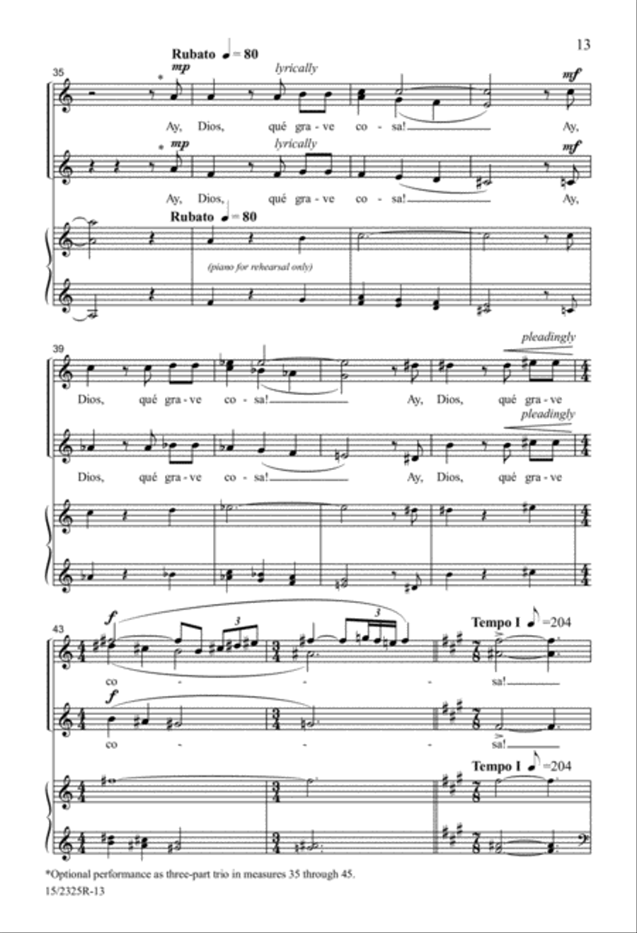 Veo que todos/Agora que sé d'amor (Everyone complains/Now I've discovered love) SSAA scores gallery preview page 13