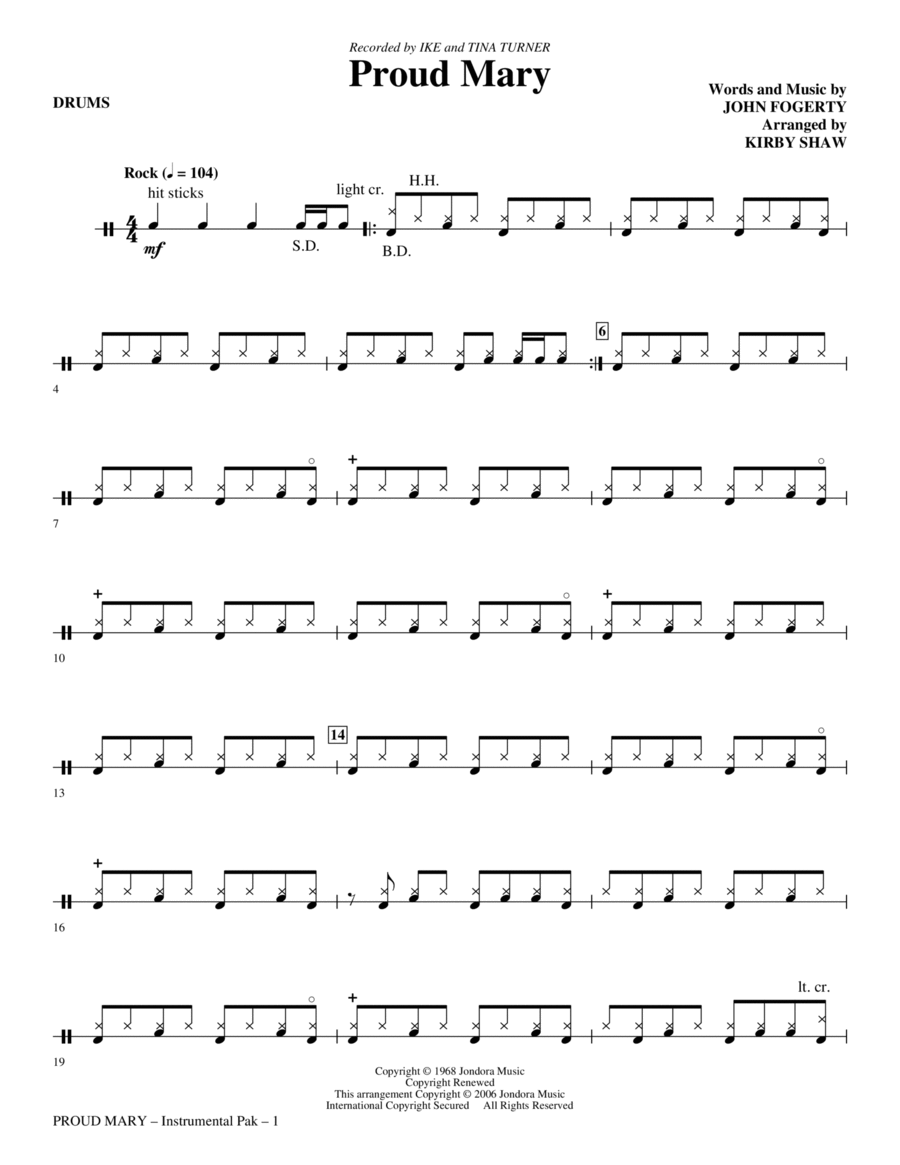 Proud Mary (arr. Kirby Shaw) - Drums Choir scores gallery preview page 1