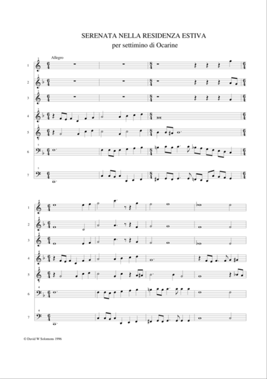 Serenata nella residenza estiva (Serenade in the summer residence) for ocarina septet ocarina scores gallery preview page 1