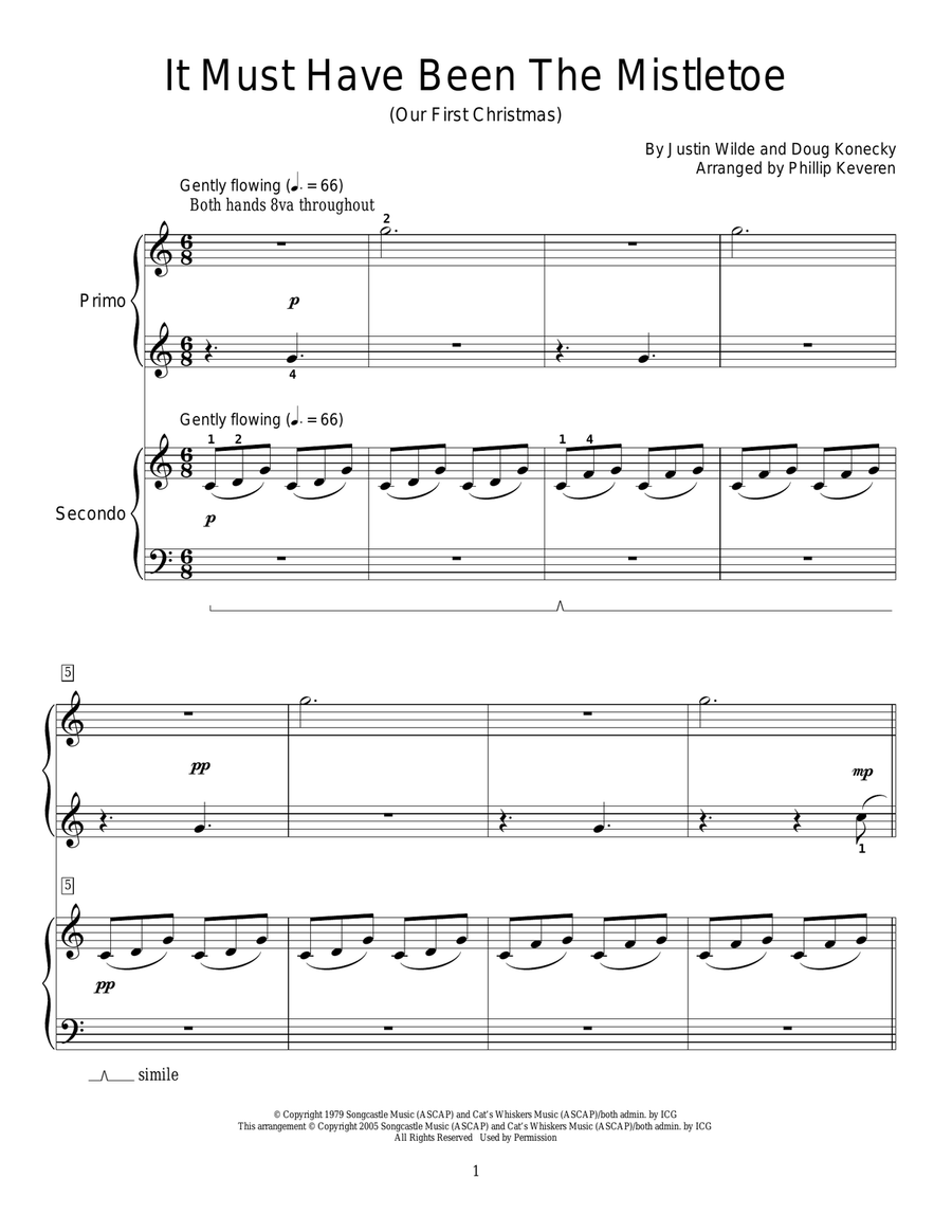 It Must Have Been The Mistletoe (Our First Christmas) (arr. Phillip Keveren) Piano Duet scores gallery preview page 1
