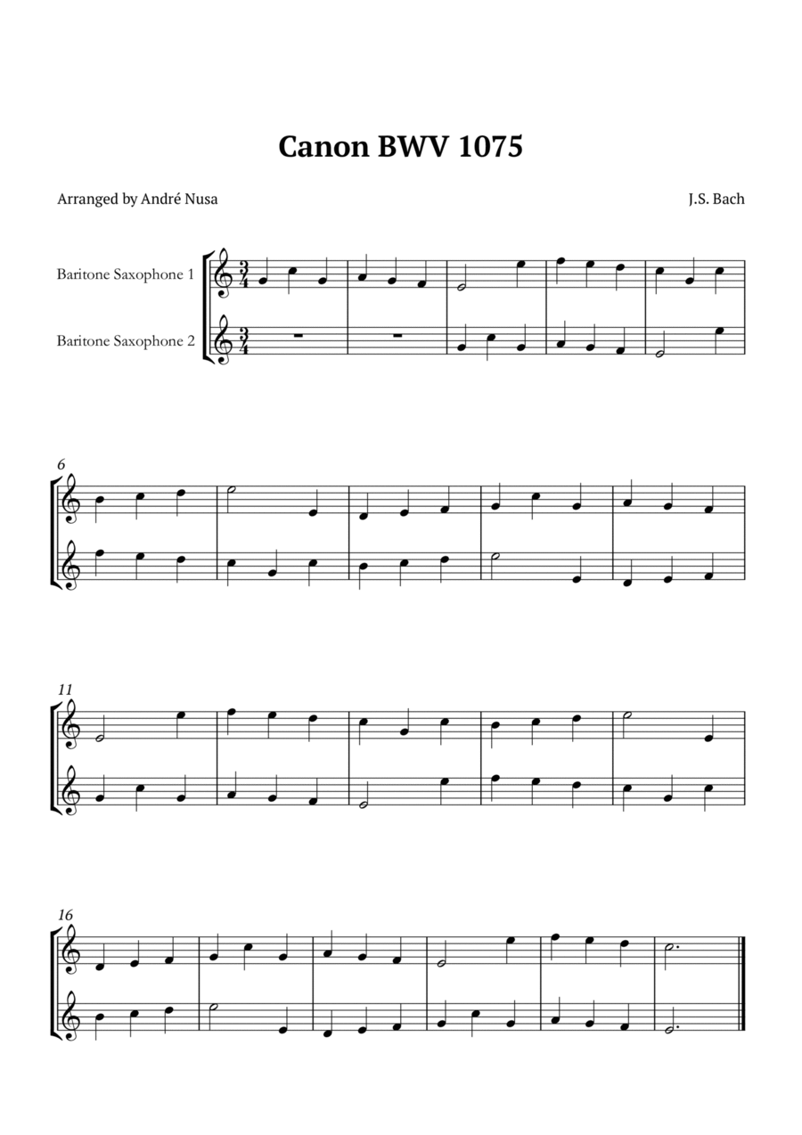 Canon BWV 1075 Woodwind Duet scores gallery preview page 1