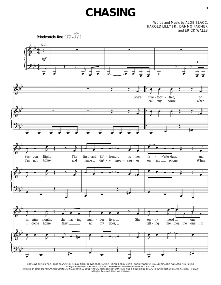 Chasing Chasing Piano, Vocal, Guitar scores gallery preview page 1