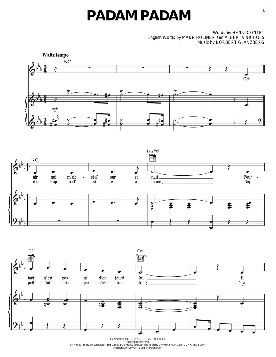 Padam Padam Piano, Vocal, Guitar scores gallery preview page 1