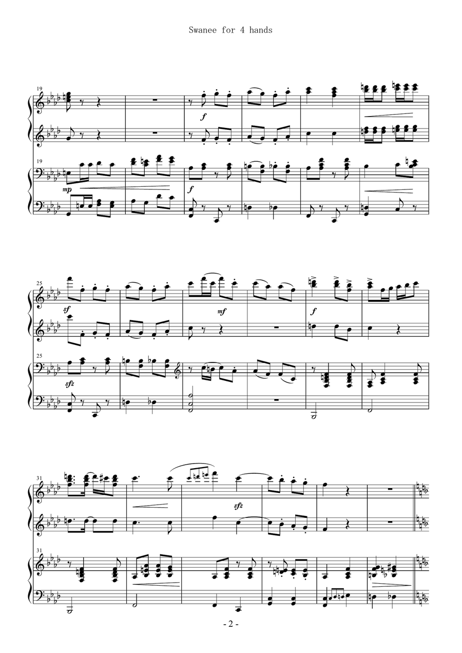 Swanee for 4 hands piano Piano Duet scores gallery preview page 2