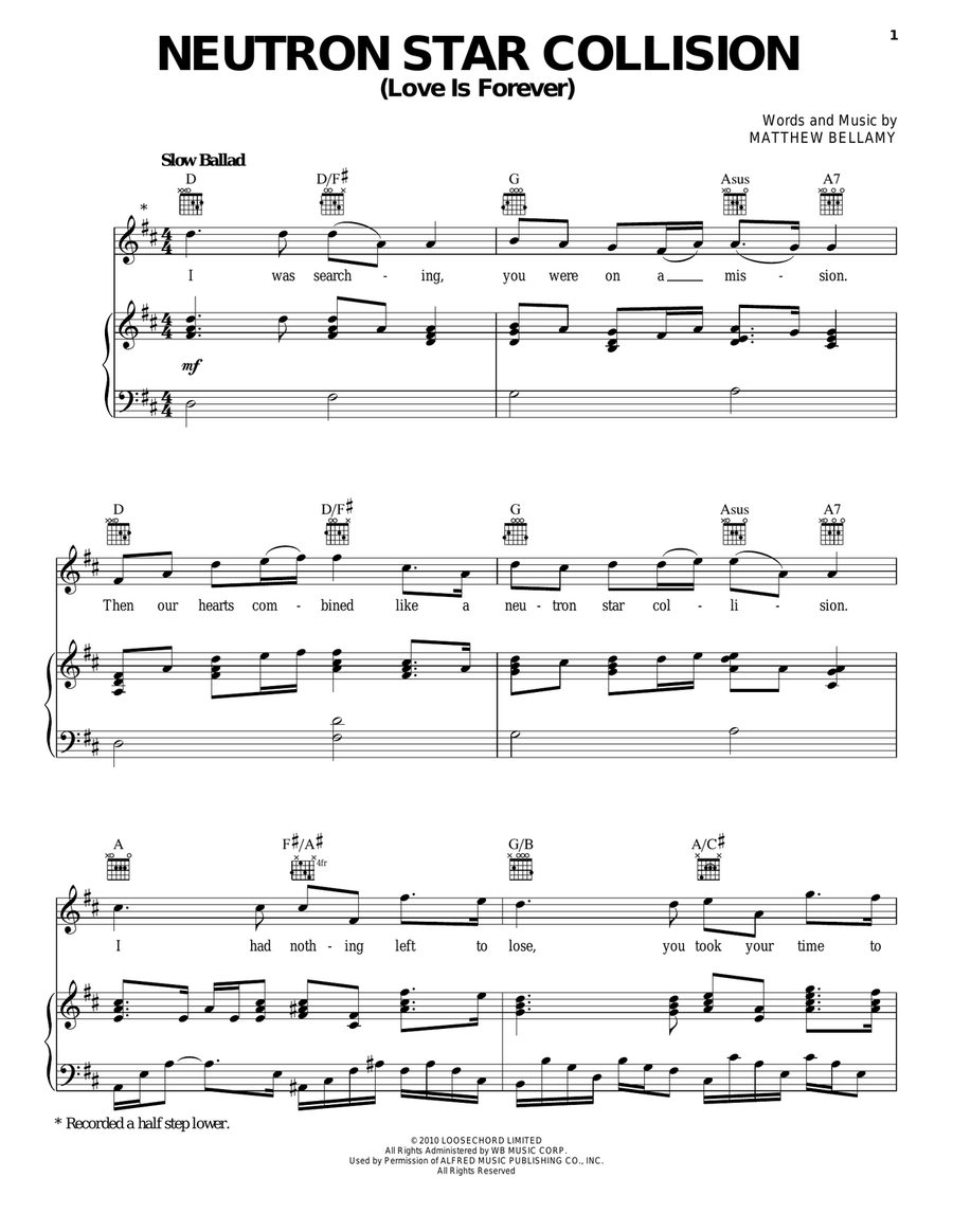 Neutron Star Collision (Love Is Forever) Piano, Vocal, Guitar scores gallery preview page 1