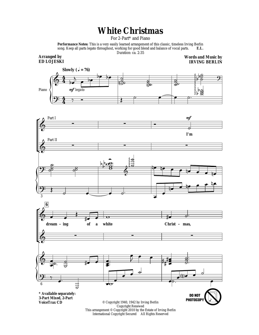 White Christmas (arr. Ed Lojeski) 2-Part scores gallery preview page 1