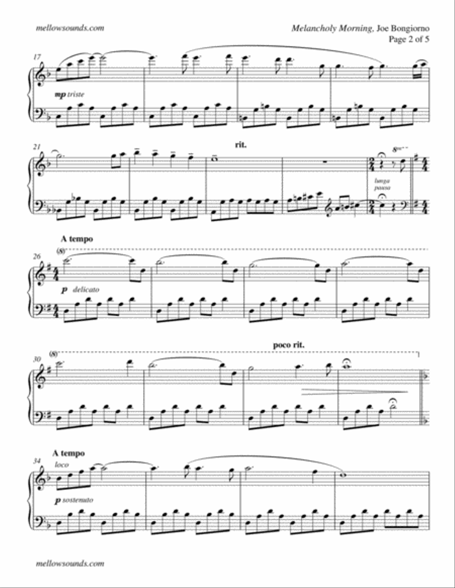 Melancholy Morning - Joe Bongiorno Piano Solo scores gallery preview page 2