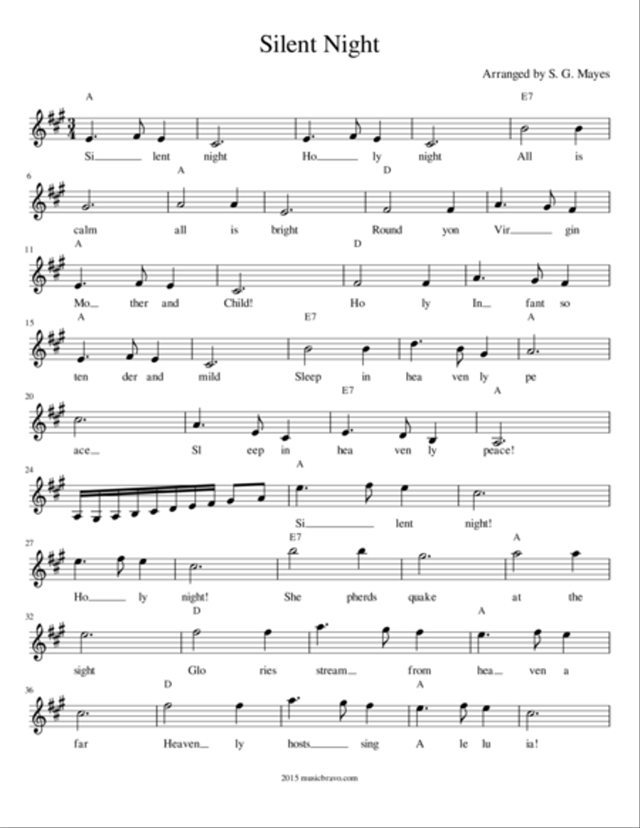 Silent Night Piano, Vocal, Guitar scores gallery preview page 1
