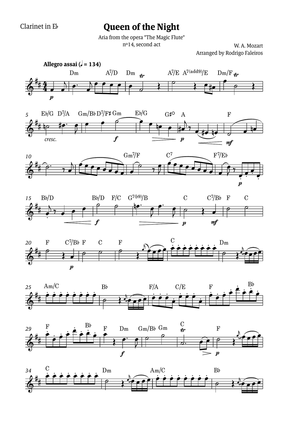 Queen of the Night - for solo clarinet in Eb (with chords) Chamber Music scores gallery preview page 1