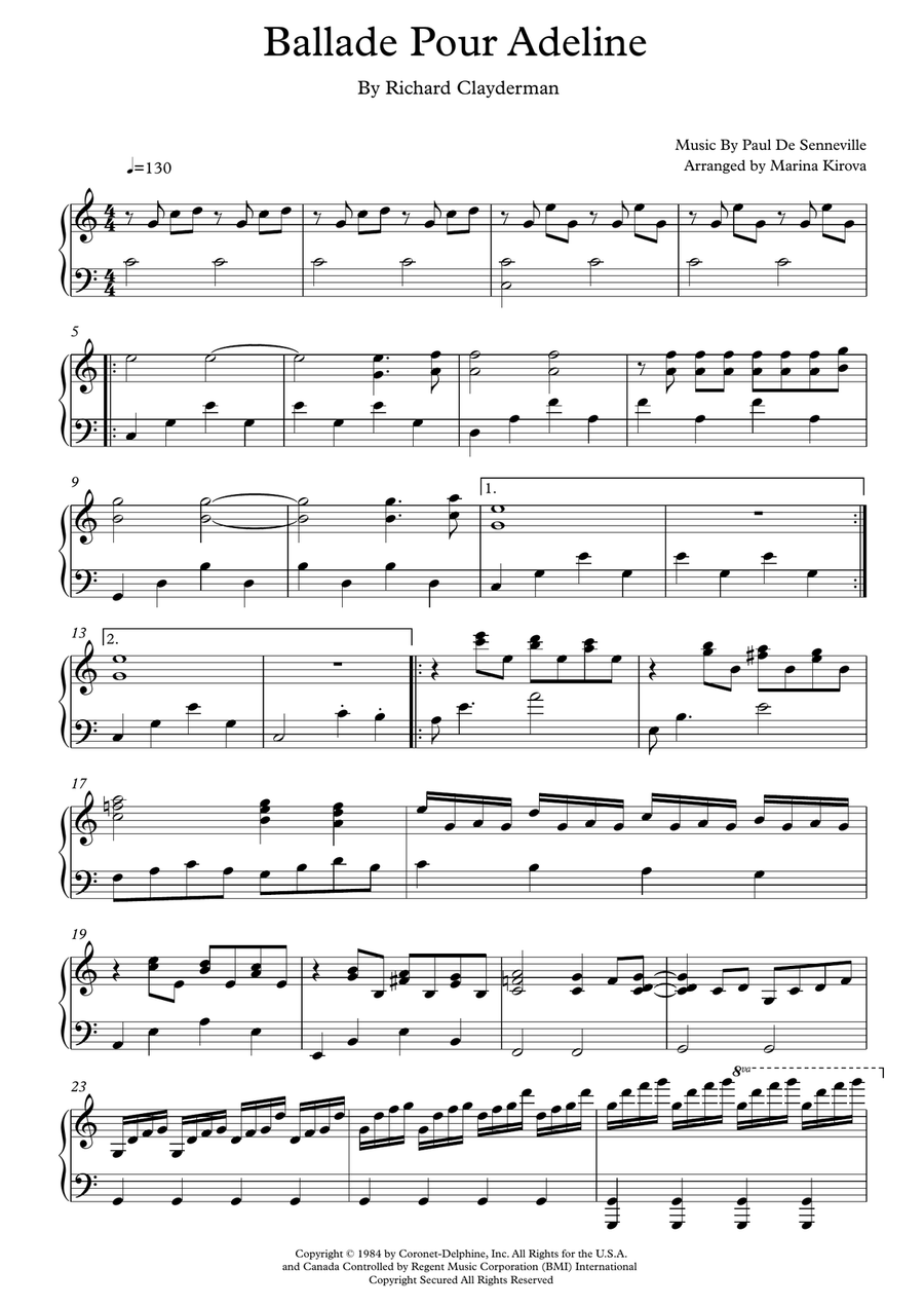 Ballade Pour Adeline Piano Solo scores gallery preview page 1