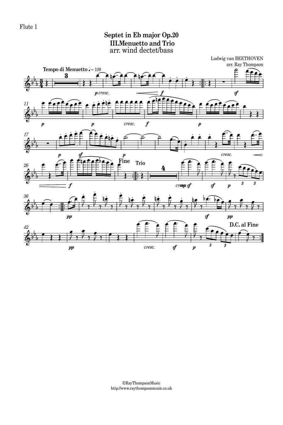 Beethoven: Septet in Eb major Op.20 Mvt.III Menuetto and Trio - wind dectet/bass Large Ensemble scores gallery preview page 5