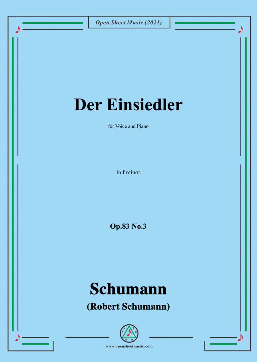 Book cover for Schumann-Der Einsiedler,Op.83 No.3,in f minor,for Voice and Piano