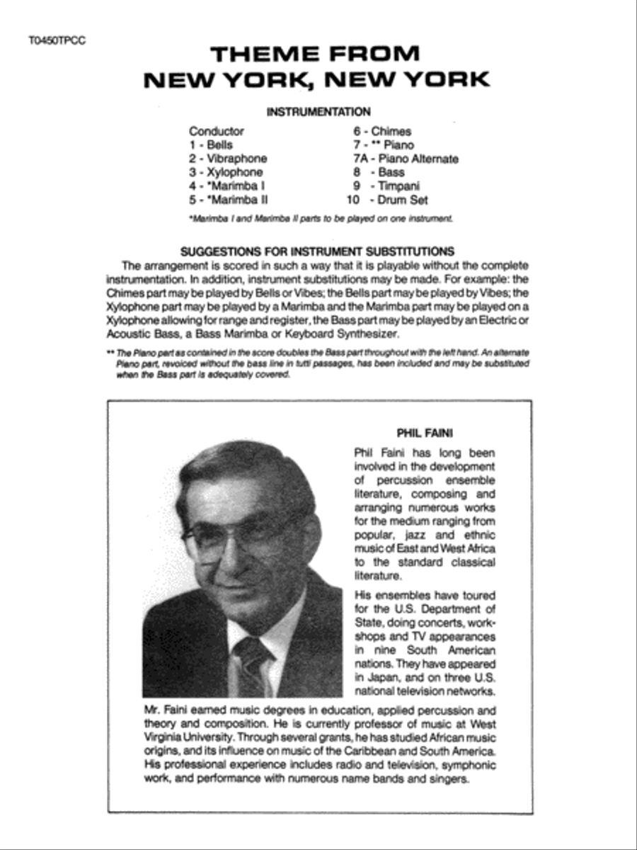 New York, New York, Theme from: Score Percussion Ensemble scores gallery preview page 1