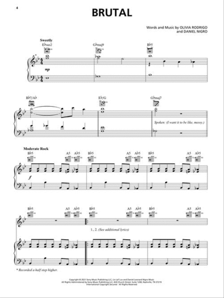 Olivia Rodrigo – Sour Piano, Vocal, Guitar scores gallery preview page 4