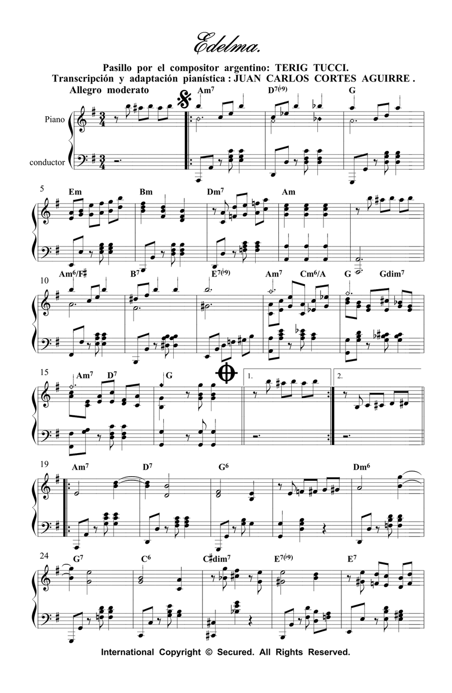 Edelma. Pasillo Instrumental por Terig Tucci Piano Solo scores gallery preview page 1
