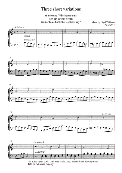 'Winchester new' Three Short Variations for Organ