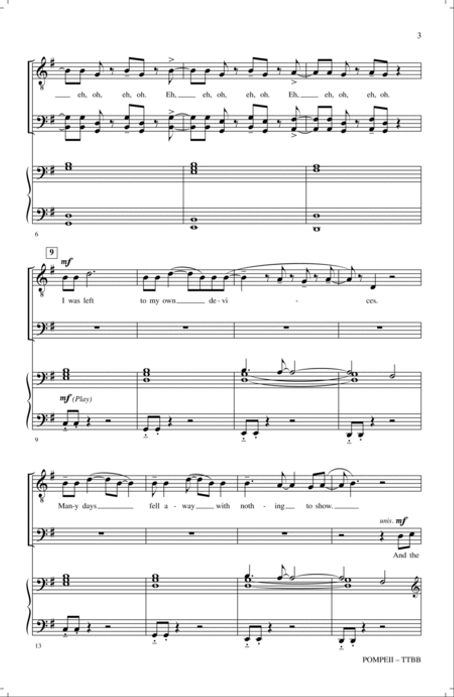 Pompeii (arr. Jacob Narverud) TTBB scores gallery preview page 2
