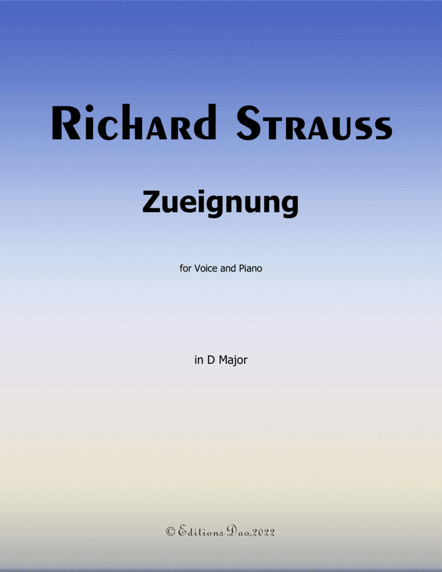 Zueignung, by Richard Strauss, in D Major Voice scores gallery preview page 1