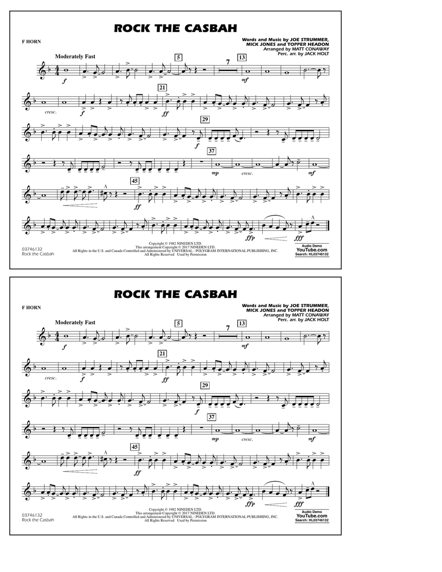 Rock the Casbah - F Horn Rock the Casbah - F Horn Marching Band scores gallery preview page 1