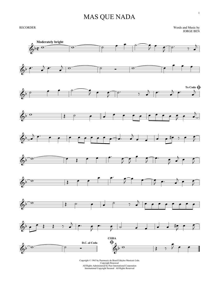 Mas Que Nada Recorder scores gallery preview page 1